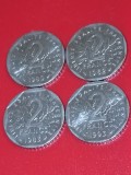 Lot 4 monede Franta: 2 rancs 1980 + 1982 + 1983 + 1993, stari UNC + luciu [poze] (fr4). Discount conform descriere [10 - 20 %. Vezi descrierea.].