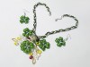 Set verde bijuterii noroc Trifoi cu 4 foi, colier, cercei, set unicat