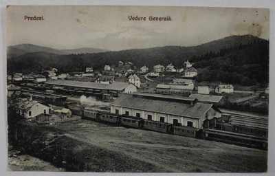 PREDEAL , VEDERE GENERALA , IN PRIM PLAN CALEA FERATA , CARTE POSTALA ILUSTRATA , INCEPUTUL SEC. XX foto