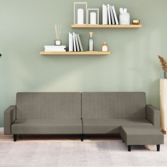 Canapea extensibila cu taburet, 2 locuri, gri deschis, catifea GartenMobel Dekor foto