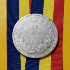 SV * Romania 2 LEI 1873 * ARGINT. 835 * Regele Carol I * avers destul de clar!