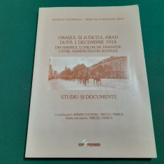 ORAȘUL ȘI JUDEȚUL ARAD DUPĂ 1 DECEMBRIE 1918/ STUDIU ȘI DOCUMENTE/ 2008