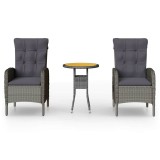 Cumpara ieftin Set bistro de gradina, 3 piese, gri, poliratan