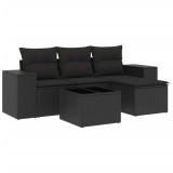 Cumpara ieftin Set mobilier de gradina cu perne, 5 piese, negru, poliratan