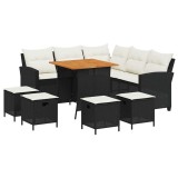Cumpara ieftin Set canapele de gradina cu 6 piese si perne, forma de L, poliratan negru
