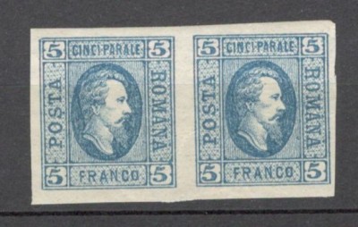 Romania.1865 Principele Cuza in oval 5 Par. albastru pereche XR.15 foto