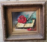 Tablou trandafir semnat Cimpoesu., Flori, Ulei, Realism