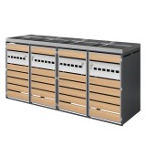 Cutie pentru pubele cu jardiniere integrate, patru uși individuale &icirc;ncuiabile, 264x80x124,5 cm, Gri+Culoare naturală