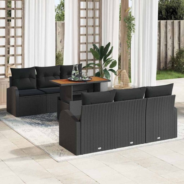 vidaXL Set de canapele pentru grădină 7 pcs Negru 100 x 55 x 73 cm 3349533