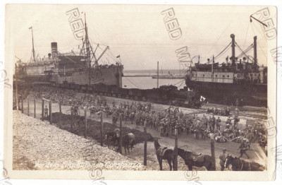 2670 - CONSTANTA, train, ships, military - old postcard, real Photo - unused foto
