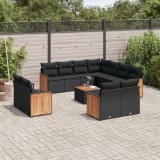 Gossi set canapele de gradina, 12 piese, cu perne, negru, poliratan