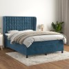 VidaXL Pat box spring cu saltea, albastru &icirc;nchis, 140x190 cm, catifea 3129451