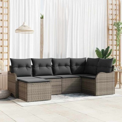 vidaXL Set de canapele pentru grădină cu pernă 6 pcs Gri Rattan poli 3354438 foto