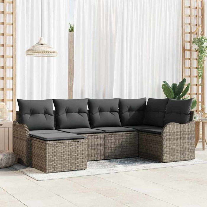 vidaXL Set de canapele pentru grădină cu pernă 6 pcs Gri Rattan poli 3354438
