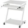 Birou Calculator Alb pe Roti, Metal si PAL, cu Raft Tastatura, 60x48x73 cm, Sarcina Max 30kg