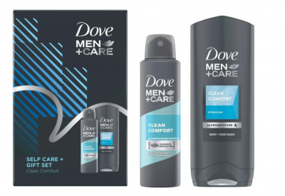 Set Dove Men+Care Self Care Clean Comfort: Antiperspirant spray, 150 ml + Gel de dus, 250 ml foto