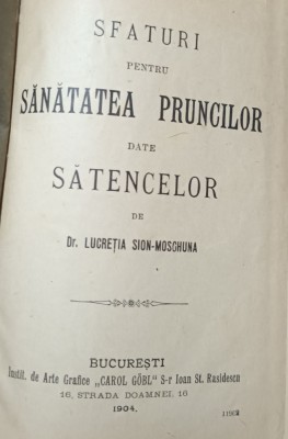 SFATURI PENTRU SANATATEA PRUNCILOR DATE SATENCELOR 1904 foto