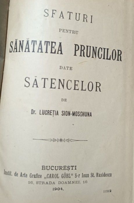 SFATURI PENTRU SANATATEA PRUNCILOR DATE SATENCELOR 1904