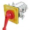 Intrerupator industrial cu came incastrabil Koncar ON-OFF 3P 400A 0-1 IP40 cu placa galbena de urgenta 132x132mm si maner rosu