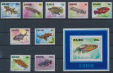 ZAIR-PESTI-Lot de 9 timbre si colita nestampilate