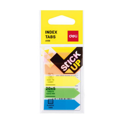 Index Adeziv Plastic, Deli Stick Up, 12x43 mm, 5 Culori Pastel, 100 File, Index Plastic cu Adeziv, Evidentiatoare pentru Carti si Caiete, Sticky Index foto