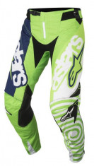 Pantaloni cross enduro ALPINESTARS MX TECHSTAR VENOM culoare fluorescent verde albastru navy alb, marime 32 foto