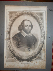 Gravura &amp;quot;William Schakespeare&amp;quot;,semnata in placa,mijl.sec19 foto