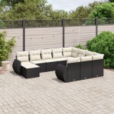 vidaXL Set canapele de grădină cu perne, 11 piese, negru, poliratan 3225188