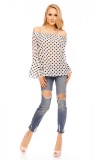 R658-211 Bluza casual cu decolteu bardot si maneci tip clopot