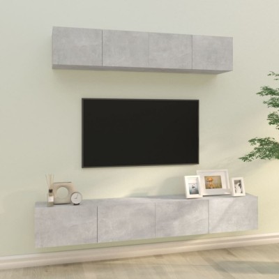 Gossi set dulap tv, 4 piese, gri beton, lemn prelucrat foto