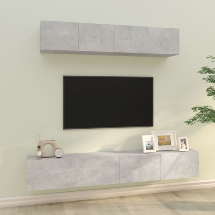 Gossi set dulap tv, 4 piese, gri beton, lemn prelucrat