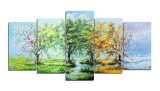 Cumpara ieftin Set 5 piese tablou pictat manual living, dormitor, Anotimpuri, 200x100cm ulei pe panza, Mircea Iordache