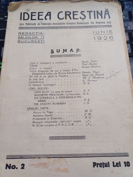 revista &bdquo;Ideea creștină&rdquo;, iunie 1926