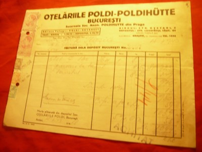 Factura cu Antet Firma Otelaria Poldi -Poldihutte Bucuresti 1943, 5 timbre fisca foto