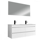 Mobilier de baie Cube 120 cm cu chiuvetă și oglindă ceramică 60x120 cm vopsit &icirc;n alb lucios