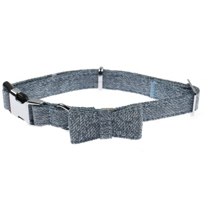 Zgarda caini talie medie, 4 Dog, cu papion, material textil, albastru, 35 - 50 x 1.9 cm foto