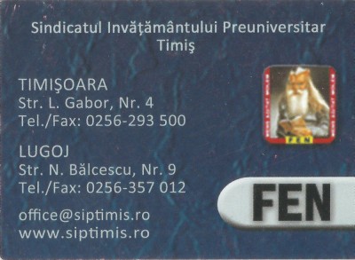 Romania, Sindicatul Inv. Preuniversitar Timis, calendar de buzunar, 2009-2010 foto