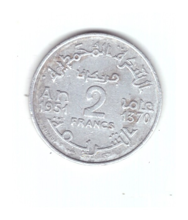 Moneda Maroc 2 francs/franci 1951, stare buna