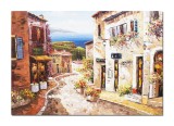 Cumpara ieftin Tablou alee prin orasul vechi pictat manual, TIHNA, 100x70cm ulei pe panza, Valentin Pop