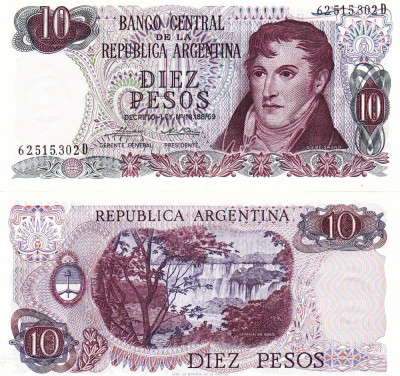 Argentina 10 Pesos 1973-76 P-295(3) UNC foto