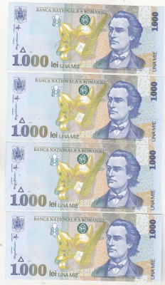 bnk bn Romania 1000 lei 1998 unc - BNR mare x4 consecutive foto