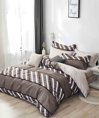 Lenjerie de pat pentru o persoana cu husa elastic pat si 2 fete perna dreptunghiulara, Brauron, bumbac mercerizat, multicolor foto