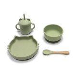 Set de hranire din silicon natural, Lorelli, 4 piese, 6 luni+, Fresh Green