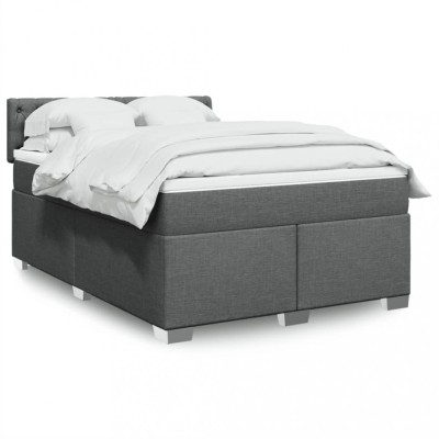 vidaXL Pat box spring cu saltea, gri &amp;icirc;nchis, 140x190 cm, textil 3288191 foto