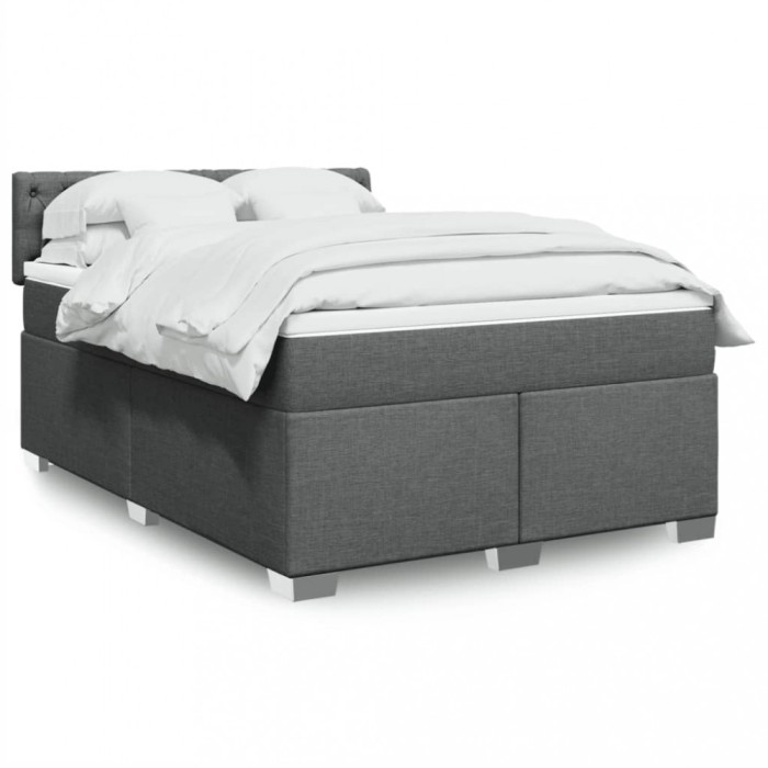 vidaXL Pat box spring cu saltea, gri &icirc;nchis, 140x190 cm, textil 3288191