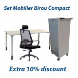 Set Mobilier Birou Compact: Scaun Ergonomic NOU, Masa de lucru 120x80 cm si Fiset Pe Roti - second hand, DAB