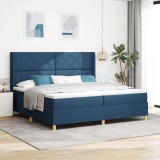 Cumpara ieftin Pat cu arcuri cu saltea albastru 200 x 200 cm țesătură