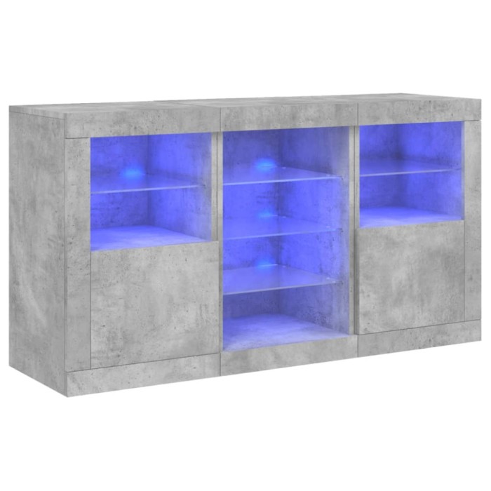 Servanta cu lumini LED, gri beton, 123x37x67 cm