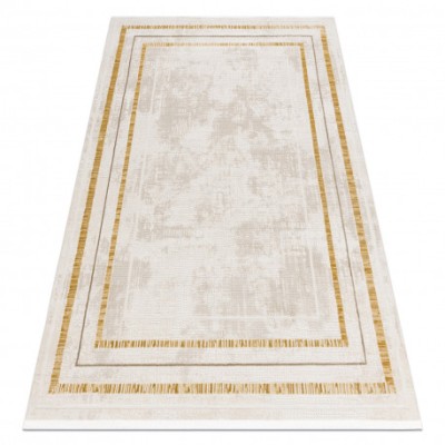 Covor modern DUKE 51523 crem / auriu - Cadru, structurat, foarte moale, franjuri, 280x370 cm foto