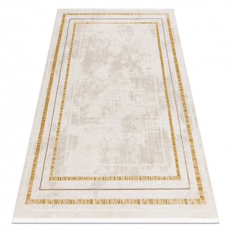 Covor modern DUKE 51523 crem / auriu - Cadru, structurat, foarte moale, franjuri, 280x370 cm